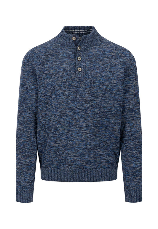 Quarter Button Melange Knit Jumper - Navy