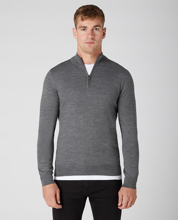 Tapered fit Merino Wool Quarter Zip Sweater